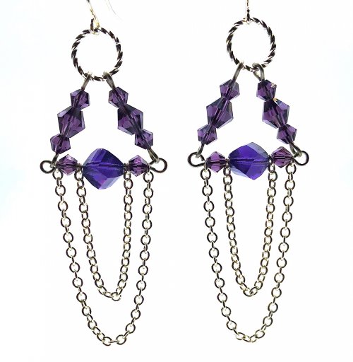 Kristal Wick's Purple Passion Earrings - , Contemporary Wire Jewelry, Loops, Wire Loop, Wrapped Wire Loop, wire and chain earrings
